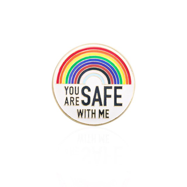 Broche redondo de aleación «You Are Safe With Me» con forma de arcoíris, 3,8 cm