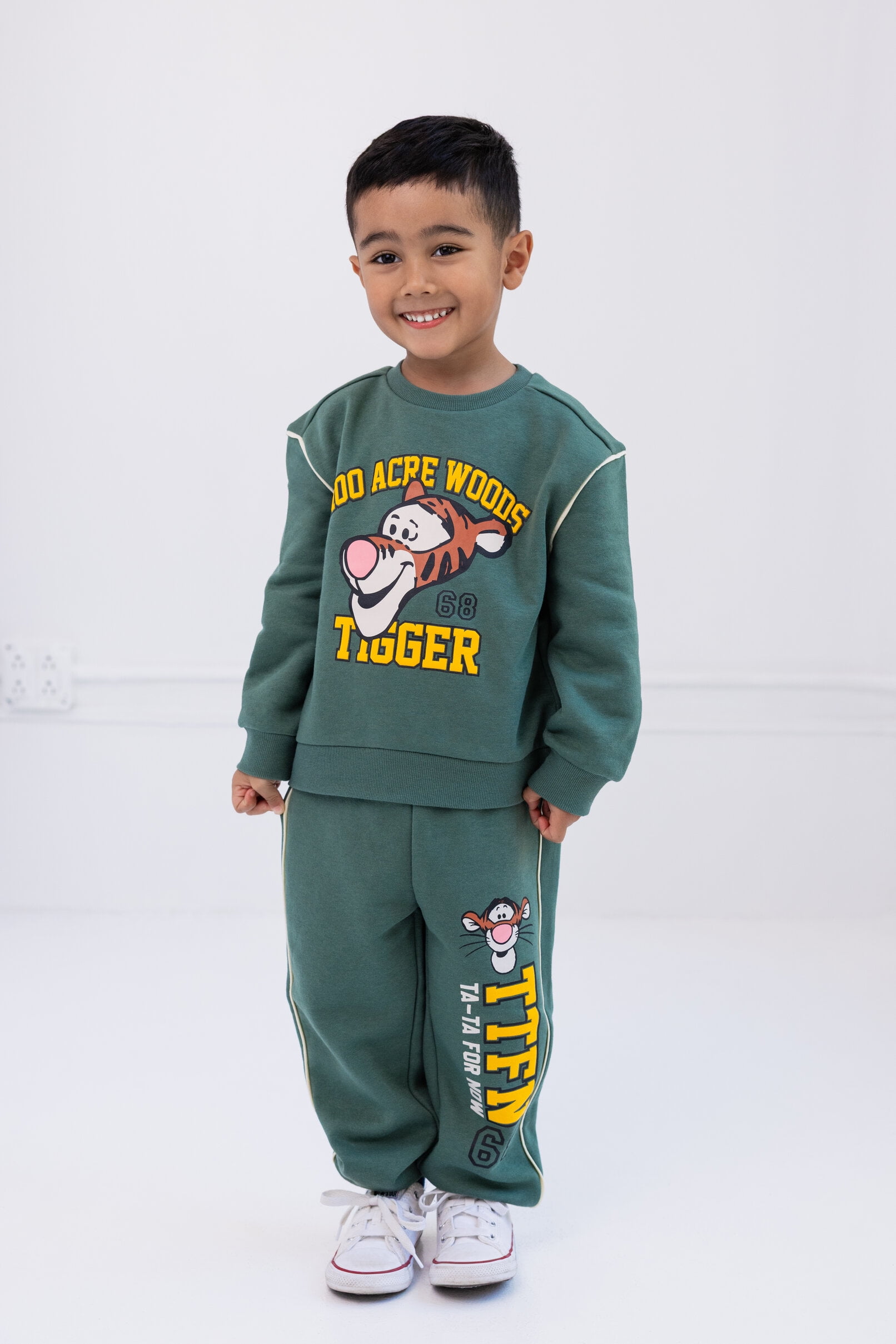 Disney Winnie the Pooh Baby Boys' Fleece Sweatshirt and Pants Set Tigger Dark Green