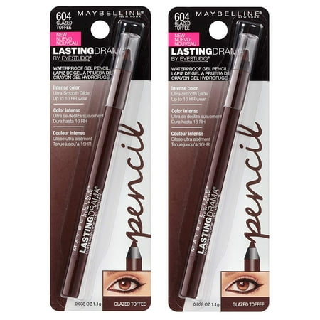 Maybelline Lasting Drama Waterproof Gel Eyeliner Pencil, #604 Glazed Toffee (Pack of 2) + Cat Line Makeup
