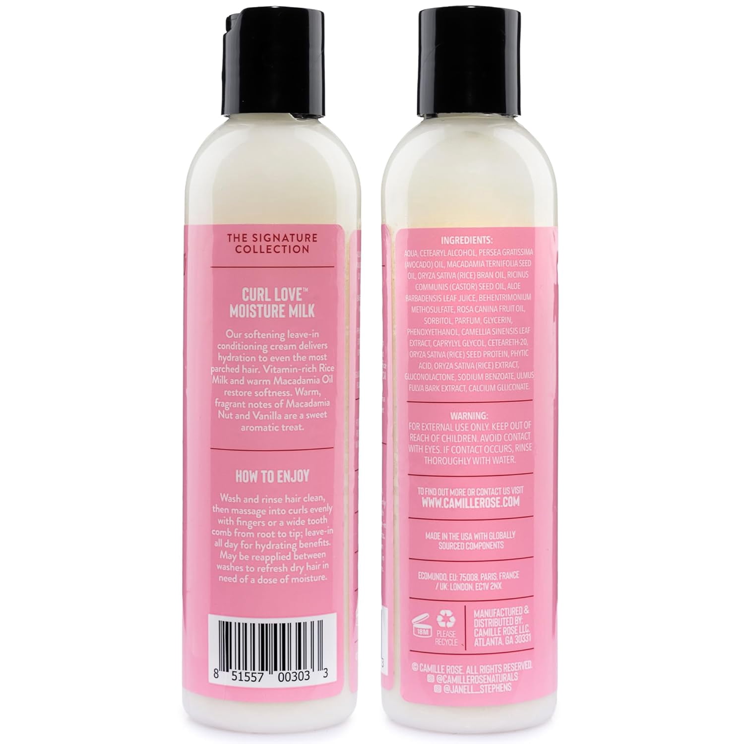 Camille Rose Curl Love Moisture Milk Leave-In Conditioner, with Rice Milk and Macadamia Oil to Soften, Smooth and Detangle Curly Hair, 8 oz C29
