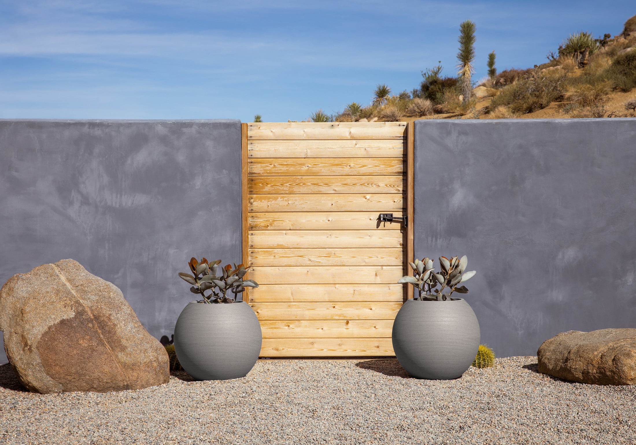 Veradek Strata Series Sphere Plastic-Stone Round Planter - Gray, 2 Pack