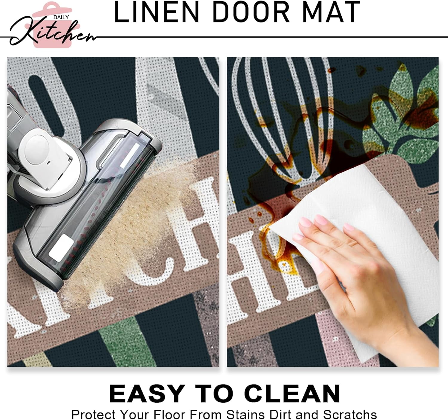 Kitchen Cooking Utensil Decorative Front Door Mat, Kitchen Ware Doormat Indoor Outdoor Non-Slip Floor Entryway Rug, Black Home Kitchen Decoration 17x30 Inch