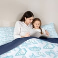 thumbnail image 4 of Manfei Teal White Seashell Bow Starfish Queen Comforter Set for Kids Boys and Girls, Cartoon Sealife Bedding Comforter Set, Navy Reversible 3-Piece, 1 Comforter and 2 Pillowcases, 4 of 6