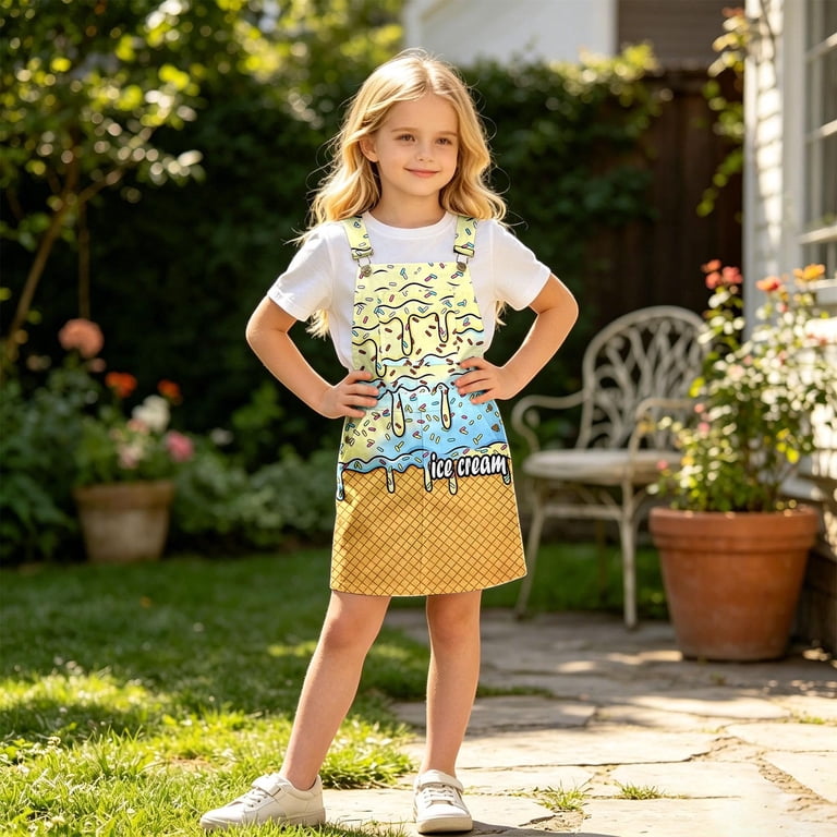 ice cream shorts dress Jajaho Overall For Girls Adjustable Straps Printed Loose Fit Summer Casual Romper With Pockets For Kids 4-13y, Girl's, Size: 4 SIZE:44 WESTFADE Women's Light Blue subtype Bouquet white stars across the Baseball lifestyle 101