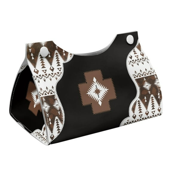 COEQINE Tissue Holder Dispenser Creative Napkin Tissue Box Holder PU Leather Stylish Rectangle Tissue Case Organizer Decorative Accessories for Home Decoration, Southwest American Tribal Brown Black