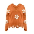 thumbnail image 4 of Orange Sweatshirt for Women's Ripped Long Sleeved Loose Knit Sweater with Small Flower V Neck Pullover Women Fall Clothes, 4 of 6