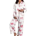 thumbnail image 3 of Valentines Pajamas Cute Heart Print Long Sleeve Womens Cotton Button Down Sleepwear Set Long Pants, 3 of 6