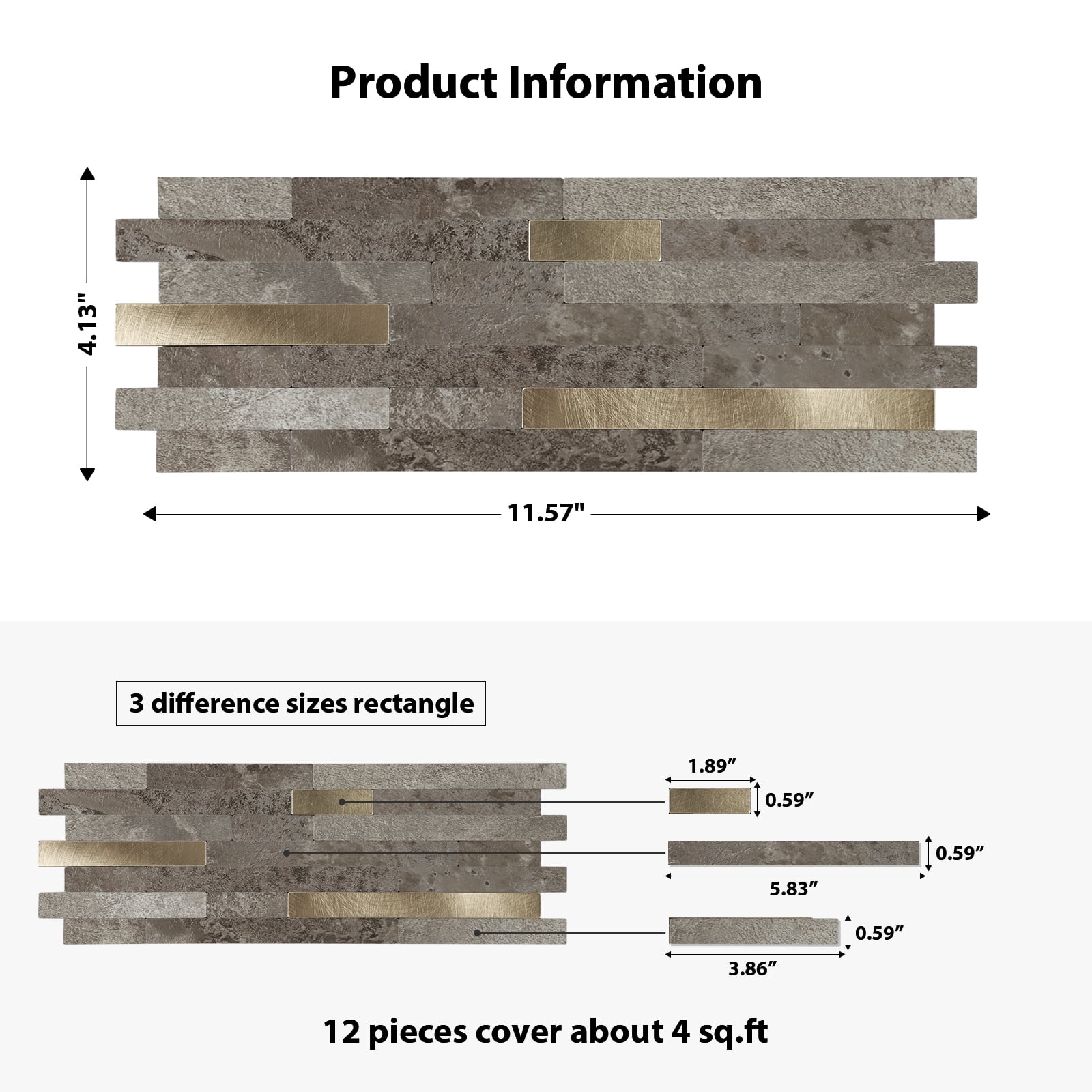12-Sheet Peel and Stick Backsplash Tiles, Faux Marble Linear Wall Tiles Stick on Backsplash for Kitchen Bathroom Fireplace RV (11.57" x 4.13", Light Brown)