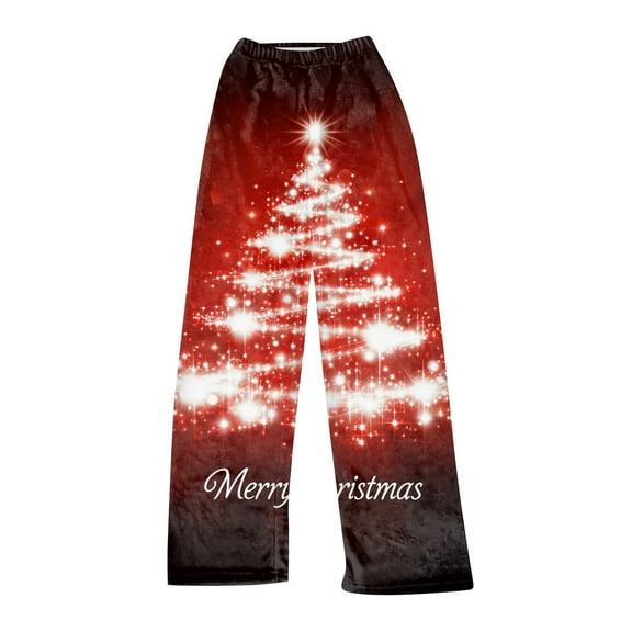 Women's Casual Christmas Printed Plush Pants, Full Length Long Trousers for Winter Wear, Soft and Warm Fleece Material with Festive Design for Women,Wine,XL