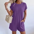 thumbnail image 6 of Women's Romper Short Sleeve Jumpsuit with Pockets Solid Wide Leg Shorts Playsuits Ladies Summer Loose Lightweight Plain Daily Wear for Swim Beach Party Jumpsuits Purple XXL, 6 of 7