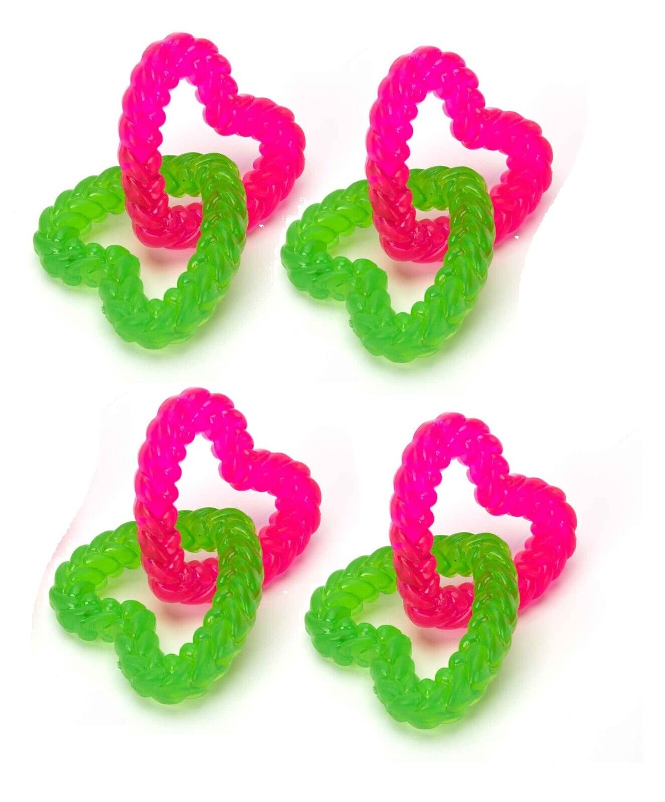 Fun Pink and Green Chain Link Puppy and Small Dog Toy Circle or Heart Play Fetch (4 Ring Toys)