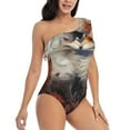 thumbnail image 3 of Honeii Romantic Flower Fox Couple for women's one-piece swimsuit featuring a chic one-shoulder design experience elegance and style in the water-Medium, 3 of 6
