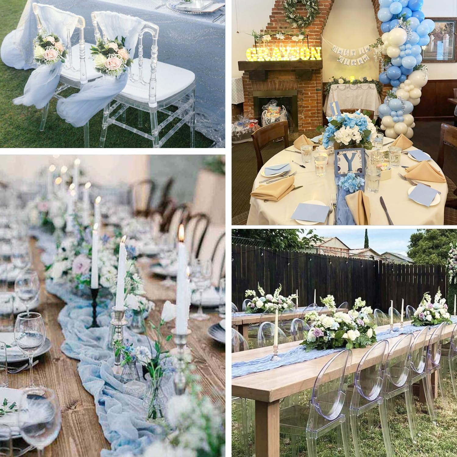 HBlife 10 Pack Dusty Blue Cheesecloth Table Runner, 35 x 120 Inch Boho Gauze Table Runner Rustic Romantic Long Table Runner for Wedding Party Bridal Birthday Baby Shower Table Decorations