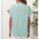 thumbnail image 4 of Camisas de manga corta con volantes para mujer, cuello vuelto, Color puro, cierre de botones, blusa informal de verano, 4 of 6