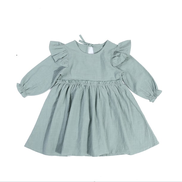 Vestidos infantiles de algodón Vestidos infantiles con mangas voladoras Vestidos de color liso