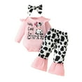 thumbnail image 2 of VOUZZA Cow Print Baby Girl Outfits, 3-Piece Long Sleeve Romper, Flare Pants and Headband Set, Toddler Fall Winter Clothes, 0-24 Months, 2 of 6