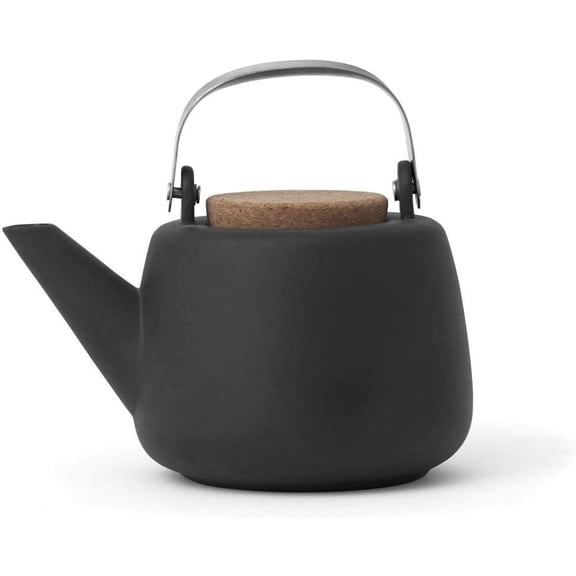 VIVA Nicola Charcoal Porcelain Japanese Style Tea pot - 40 oz / 1.18L with Loose Leaf Tea Infuser Mesh, Stainless Steel Filter and Handle, Cork Lid