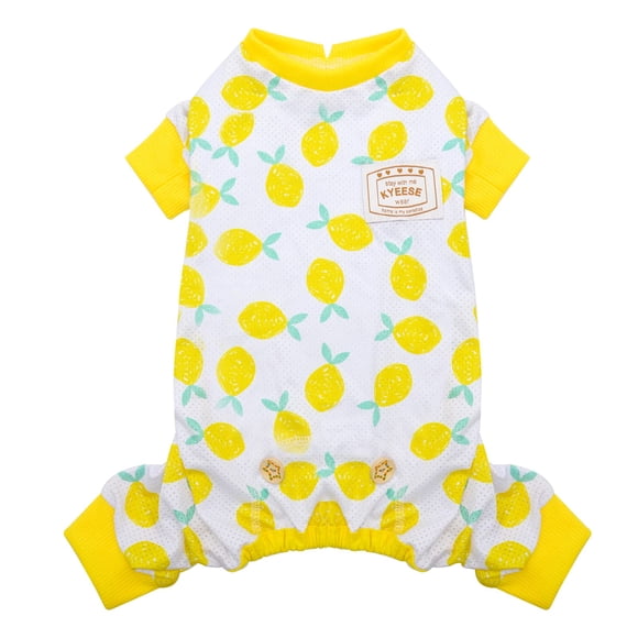 KYEESE Dog Pajamas Mesh Summer Pjs for Small Dogs Quick-Dry Cat Pajamas Lightweight Pet Costume Breathable Puppy Clothes Comfy Onesie Sun-Protective Doggie Jammies Lemon Pattern, X-Small