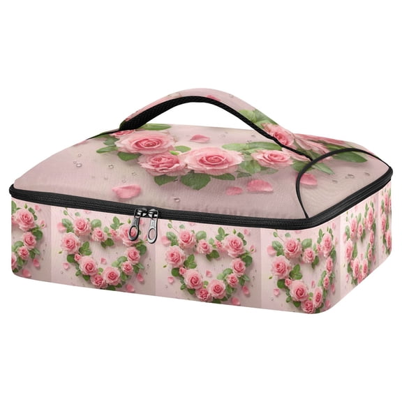 Iauyy Casserole Carrier for Hot Food Insulated Casserole Travel Carry Bag with Lid Food Warmer Bag for Party/Picnic,Roses and Green Leaves