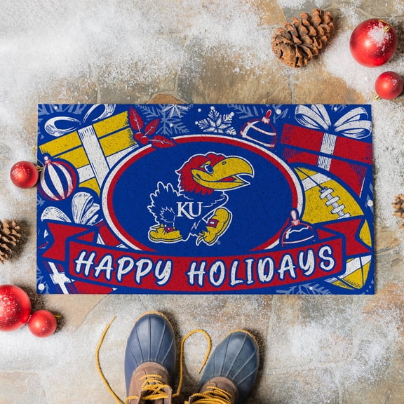 Kansas Jayhawks 28" x 16" Happy Holidays Christmas Turf Door Mat