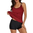 thumbnail image 5 of Clearance! Hontri Tankini Swimsuits for Women Swimwear Control Flowy Tank Two with Boyshorts Top Tummy Bathing for Women Suits Swimsuits Swimwears Tankinis Set Red,L, 5 of 7