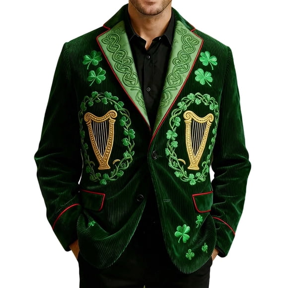 Stylish Velvet Cork Stripe Print ’S For Festive Formals Without Tie Men'S Blazers & Suit Jackets Dark Green Xl
