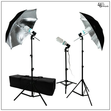600W 3x 45W Double Black Silver Photography Reflector Umbrella Lighting Kit with Three Stands and Carry Case by Loadstone Studio WMLS0161 600W 3x 45W Double Black Silver Photography Reflector Umbrella Lighting Kit with Three Stands and Carry Case by Loadstone Studio WMLS0161
