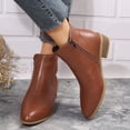 thumbnail image 2 of Women Plus Size Round Toe Low Block Heel Ankle Boots Side Zipper Short Booties Daily Casual Shoes Brown 9.5(43), 2 of 9