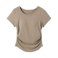 thumbnail image 2 of tarylea Summer Tops for Women Short Sleeve Crew Neck Ruched Side Built in Bra T-Shirts Casual Comfy Solid Color Tops, 2 of 5