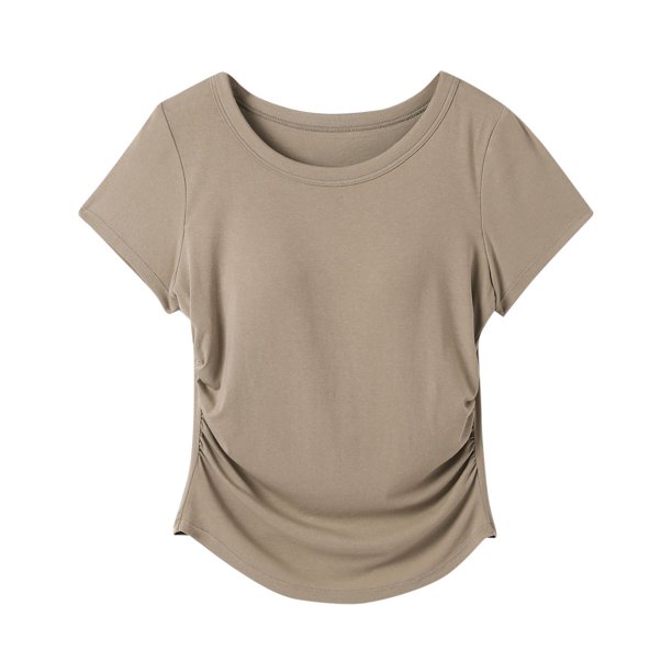 Tops de Manga Corta de las Mujeres Casual, Moda de Color Sólido, con la Almohadilla de Pecho Top de Pijama para las Mujeres