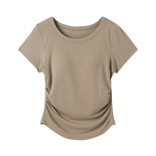Tops de Manga Corta de las Mujeres Casual, Moda de Color Sólido, con la Almohadilla de Pecho Top de Pijama para las Mujeres