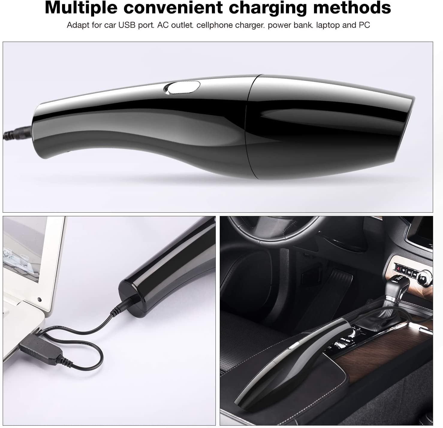 Cordless Handheld Vacuums Car Vacuum Cleaner High Power Portable Vacuum Cleaner Best Gift for Men for Car with Reusable 2 Pcs Steel HEPA Filter Wet and Dry Use Low Noise Black