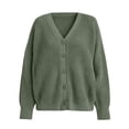 thumbnail image 5 of Otvok Ladies Casual Knit Outerwear, Winter Open Knit V Neck Button Front Long Lantern Sleeve Loose Cardigan Sweater, 5 of 7
