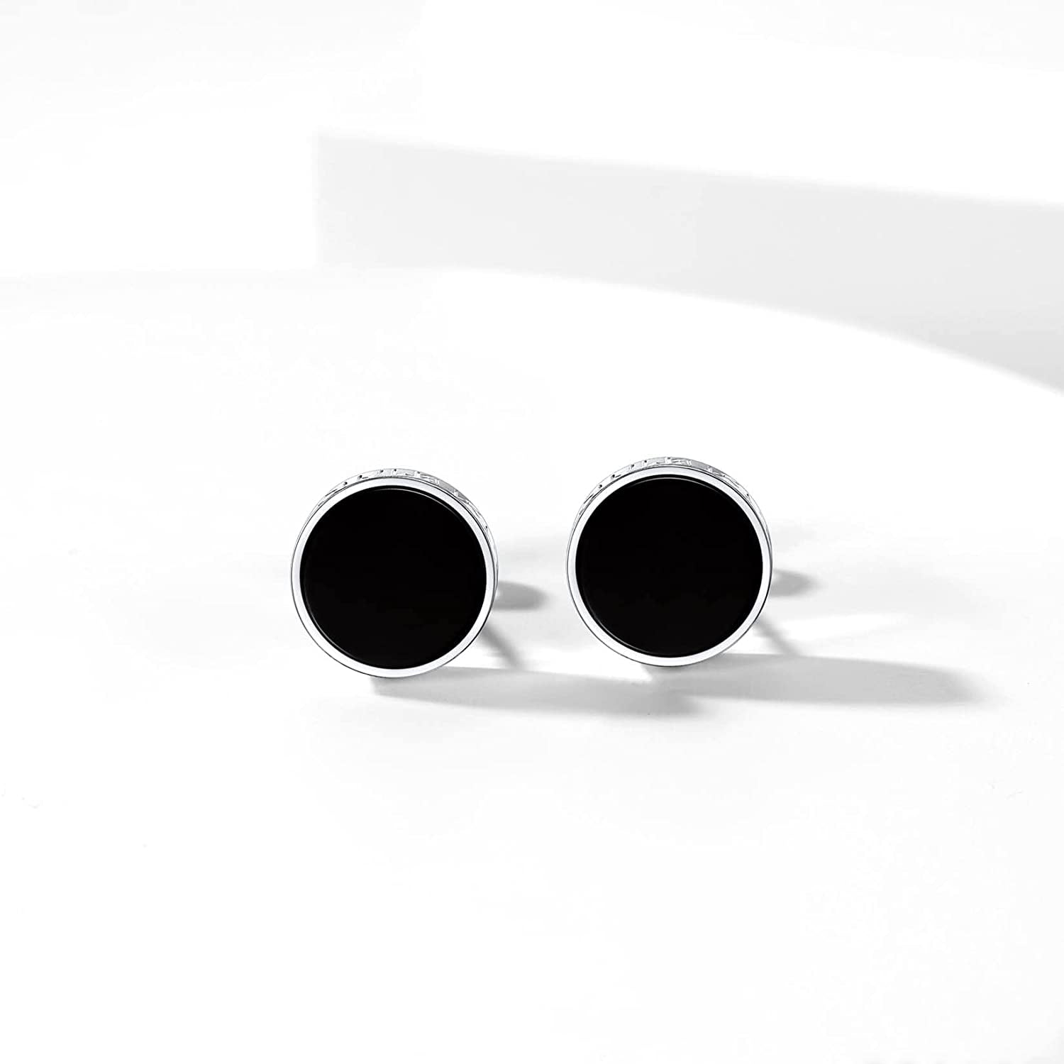 Silvora Earrings for Men 925 Sterling Silver Stud Earrings with 8MM Black Onyx Norse Viking Rune Jewelry Gift for Sensive Ears