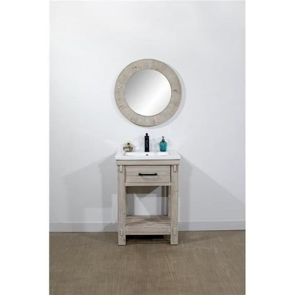 InFurniture WK8424 24 in. Rustic Solid Fir Single Sink Bathroom Vanity With Ceramic Top-No Faucet