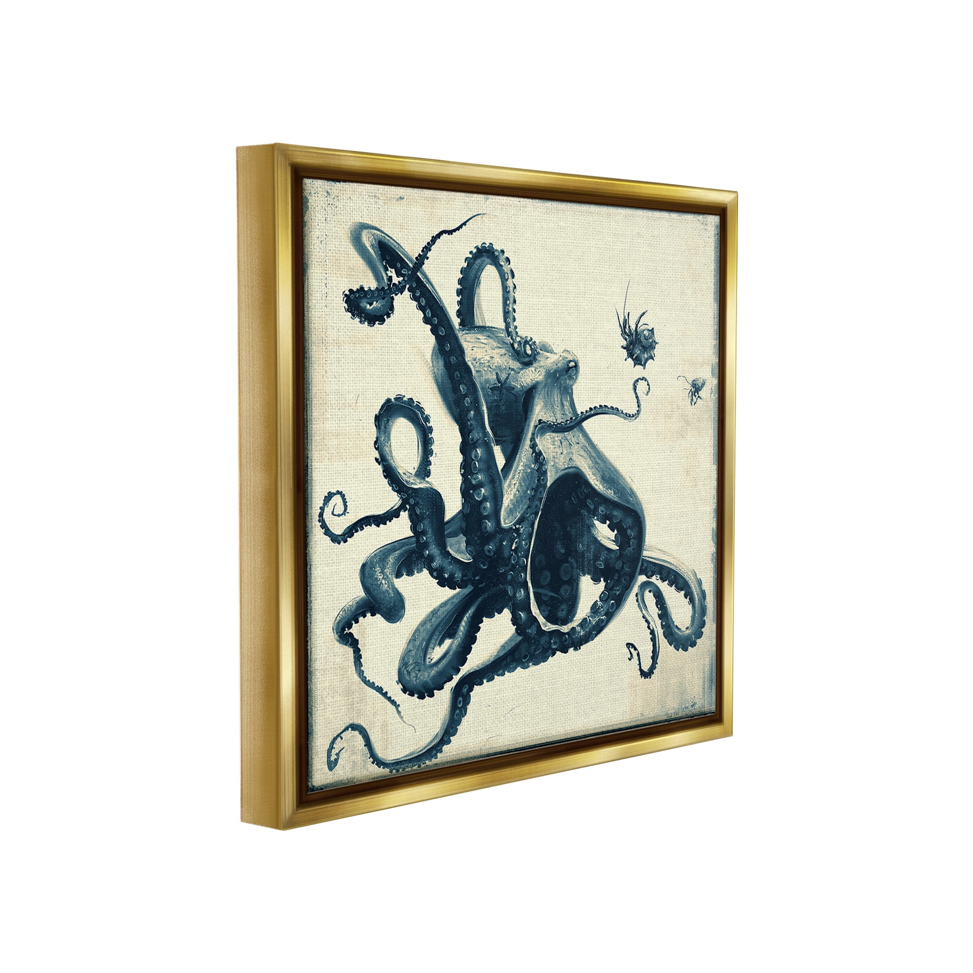 Stupell Industries Vintage Maritime Octopus Animals & Insects Painting Gold Floater Framed Canvas Art Print Wall Art, 25 x 25