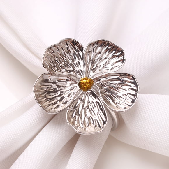 Xiao Hua Servilleteros decorativos de escritorio para restaurante familiar, con diseño de flores de colores, de aceite blanco y cinco pétalos de flor de ciruelo, 12 unidades (plata)
