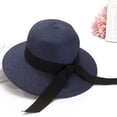 thumbnail image 3 of Beach Sun Straw Hats for Women Sun Protection Wide Brim Summer Straw Hat Color Navy Size One Size, 3 of 6