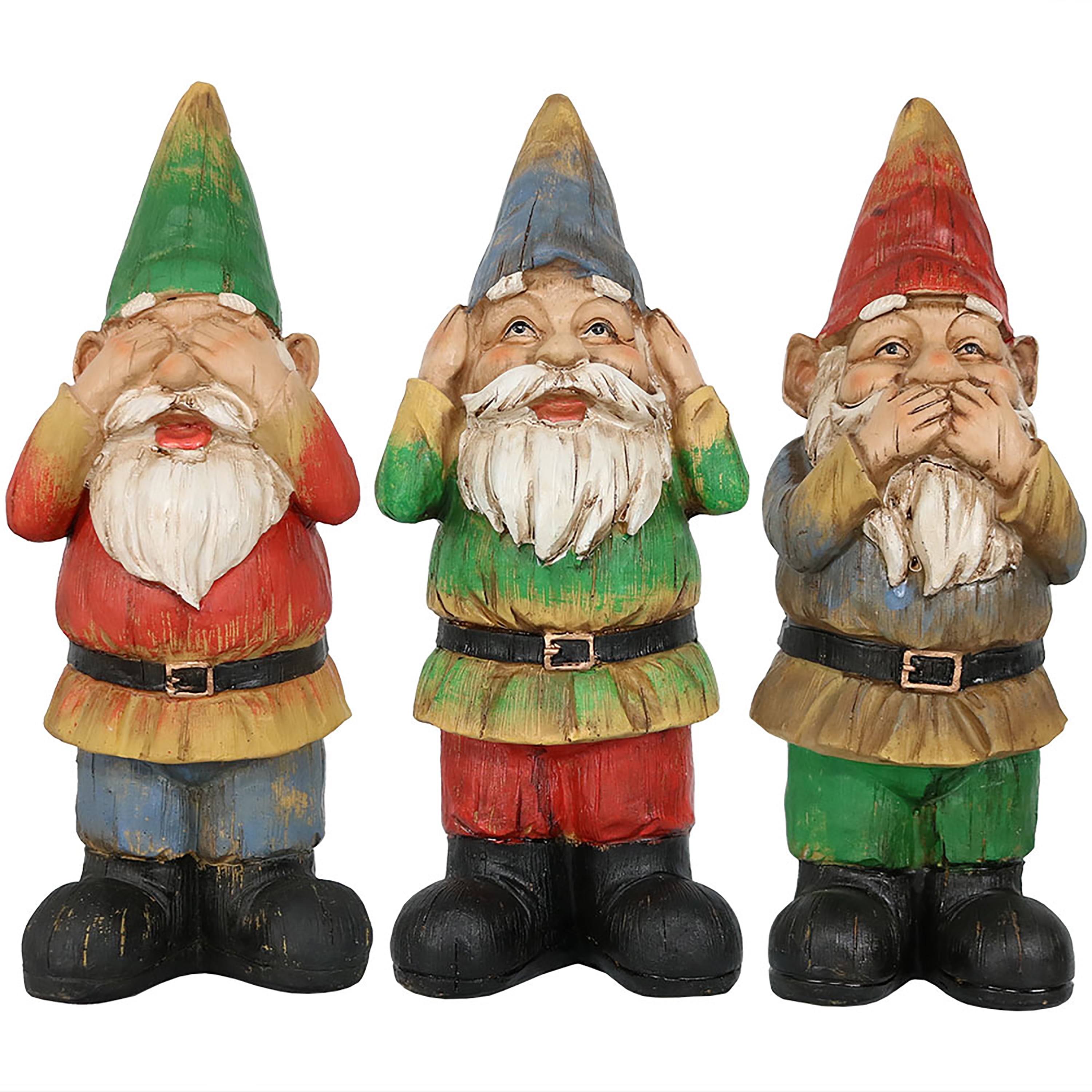 Sunnydaze Three Wise Garden Gnomes Hear, Speak, See No Evil Indoor/Outdoor  Lawn Statue Set - 12