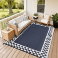 thumbnail image 2 of Garvee 10'x14' Outdoor Rug Waterproof Reversible Modern Geometric Neutral Outdoor Patio Rug, Plastic Straw Rugs Camping Carpet for Patio RV Balcony Deck Backyard, Dark Blue, 2 of 6