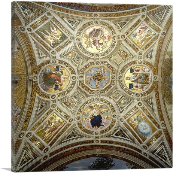 ARTCANVAS Ceiling Done by Raphael - Stanza della Segnatura Canvas Art Print by Raphael - Size: 18" x 18" (0.75" Deep)