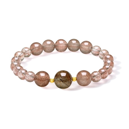 ZHOU LIU FU Yellow Gold Charm Bracelets Quartz Jade Beaded Bracelet Healing Gemstones Stretch Bracelet Gold Bead Dainty Jewelry 7"