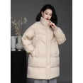 thumbnail image 3 of Abrigos de invierno nuevos, chaqueta acolchada para mujer, cuello alto, resistente al viento, gruesos, Parker, chaquetas de plumón sencillas e informales de longitud media para la nieve, 3 of 4