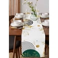 thumbnail image 2 of Boho Green Burlap Cotton Table Runner 13x70 Inches Long, Gold Leaf Black Bohemian Plant Circle Flower Farmhouse Table Runners, Outdoor Dining Tablecloths Decor for Baby Shower/Party/Wedding, 2 of 6