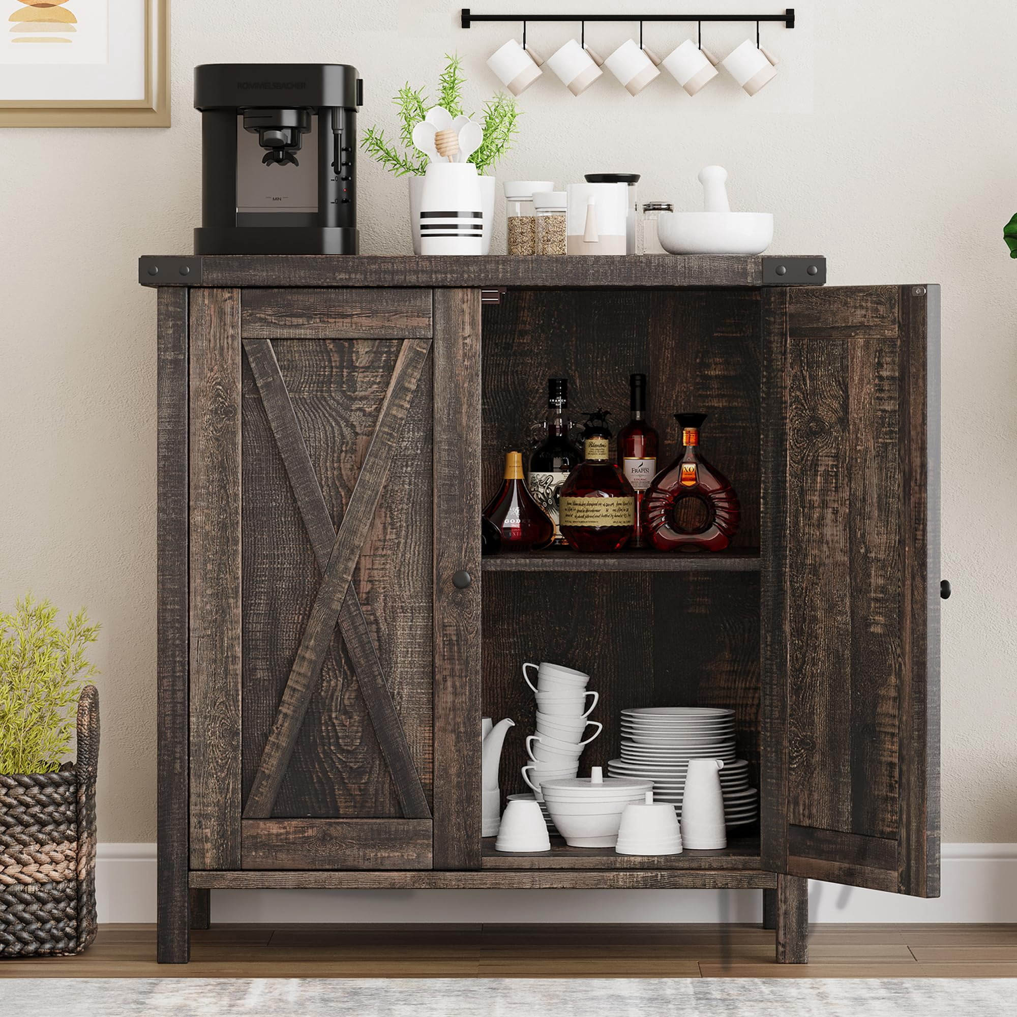 DSstyles Buffet Cabinet, Farmhouse Storage Cabinet, 15.7’D x 30"W x 31.5"H, Oak