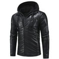 thumbnail image 5 of UTTOASFAY Men Solid Casual Double Zipper Access Control Leather Hooded Jacket Coats Black 8(XL), 5 of 5