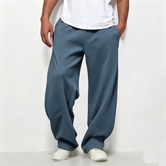 Thousandth Baggy Wide Leg Pants for Men Casual Elastic Waist Drawstring Athletic Trousers Loose Fit Daily Street Lounge Workout Joggers