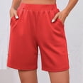 thumbnail image 4 of Hueook Bermuda Shorts Golf Dress Shorts Women's Solid Color Elastic Comfortable Fitness Pants Yoga Pants Work Pants Casual Shorts with Pockets Red 2X, 4 of 9
