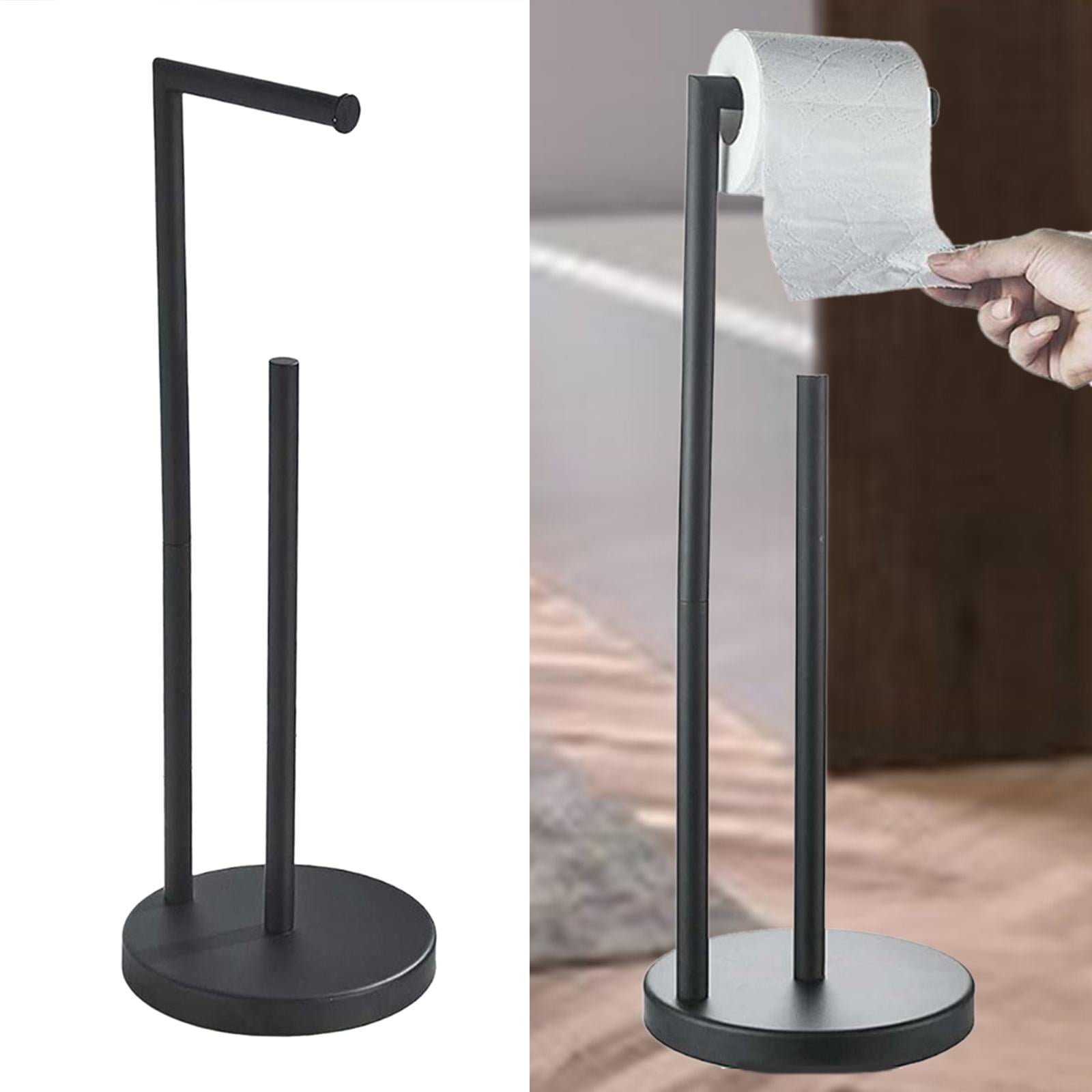 Fiocias Toilet Paper Holder Stand Bathroom Rustproof Floor Holds 3 Rolls Stainless Steel Black