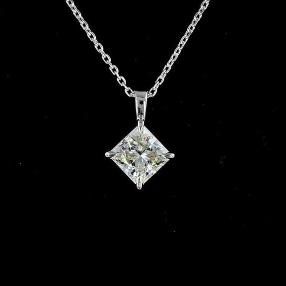 Radiant Jewelry 8mm Princess Cut Simulated CZ Diamond Solitaire Pendant, 925 Sterling Silver, 14K White Gold Plated, Free 18" Chain